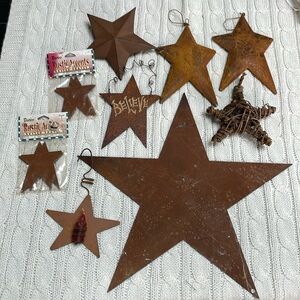 Primitive star lot 15 pcs. (14 metal 1 twig/grapevine) 6 can be hung rusty decor